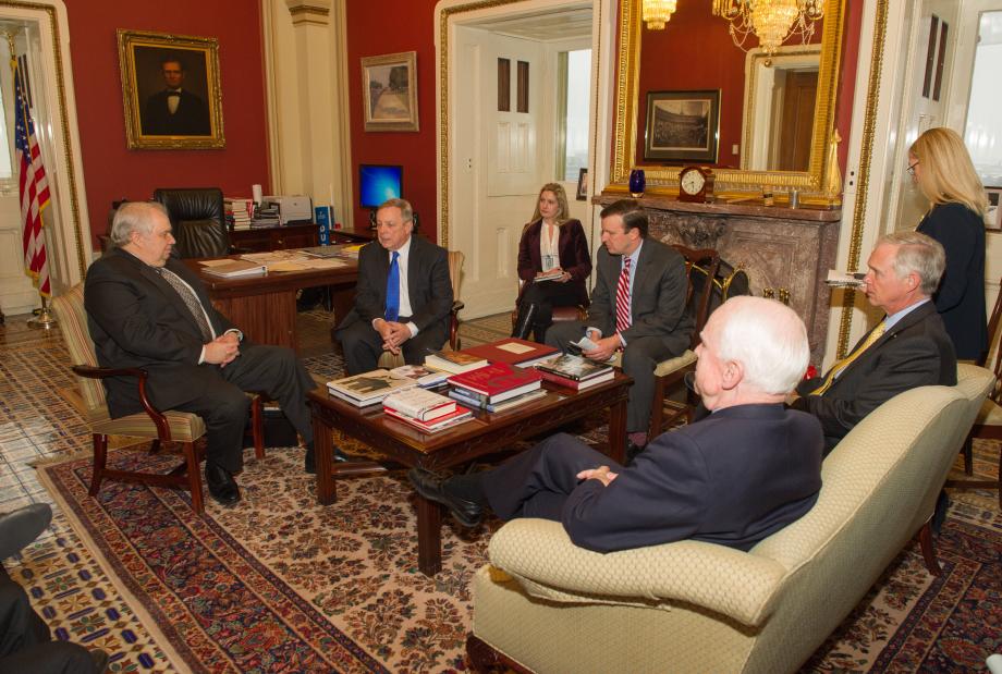U.S. Senator Dick Durbin (D-IL) sat down with Senators John McCain (R-AZ), Ron Johnson (R-WI) and Chris Murphy (D-CT) to speak with Russian Ambassador Sergey Kislyak about the current situation in Ukraine.